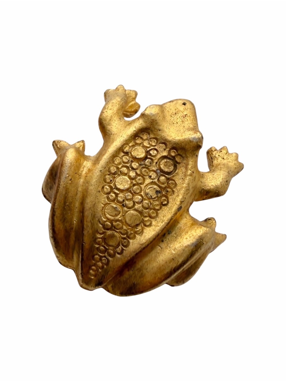 Vintage Gold Tone Frog Brooch Pin Textured Figural Animal Jewelry